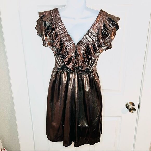 Red Dress Entro Glean On Silver Ash Ruffle Yoke Mini Dress Metallic Silver M J - Picture 7 of 13